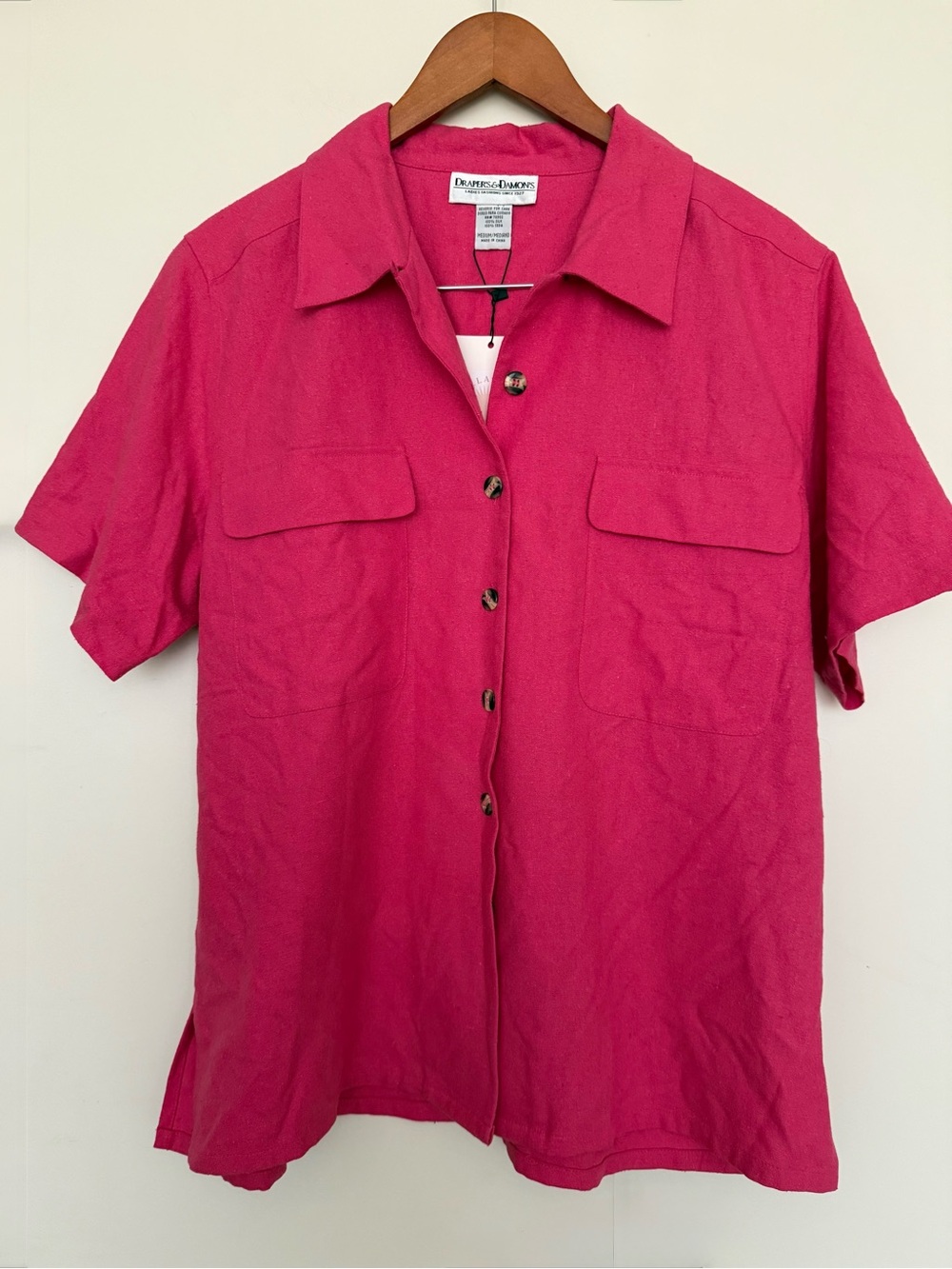 Vintage 80s Deadstock Raw Silk Noil Hot Pink Short-Sleeve  Shirt M NWT Equipment